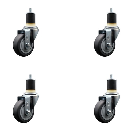 Service Caster 3.5'' Thermoplastic Rubber Wheel Swivel 1-7/8'' Expanding Stem Caster Set, 4PK SCC-EX20S3514-TPRB-178-4